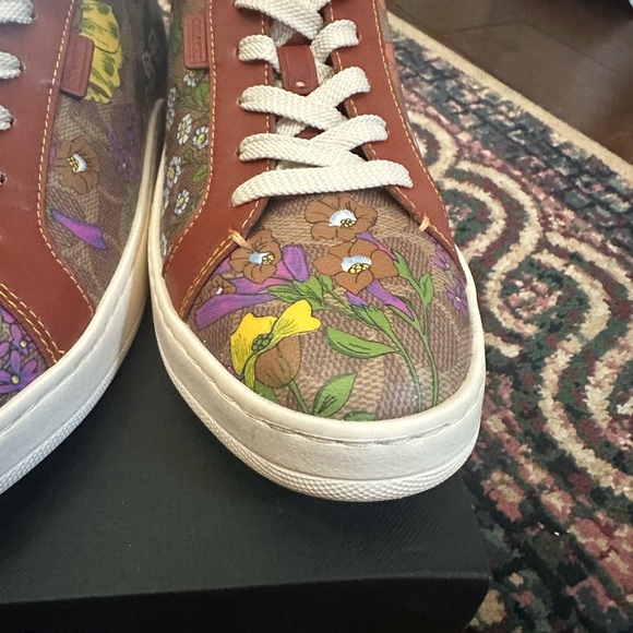 Coach women’s 9.5 B lowline Coated Canva Tan/Rust shoes sneakers floral with box - Picture 6 of 15